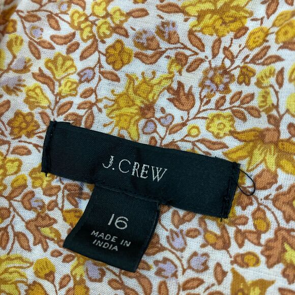 โจ J.Crew Deep V Puff Sleeve Blouse 16 ๐ Yellow Floral Peplum Cotton Blend ๐ธ - Picture 13 of 14